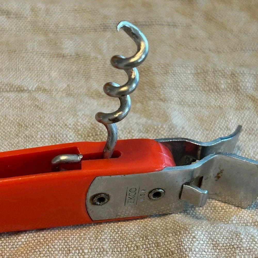 Vintage Ekco Can And Bottle Opener Retractable Corkscrew Made In USA Keyring